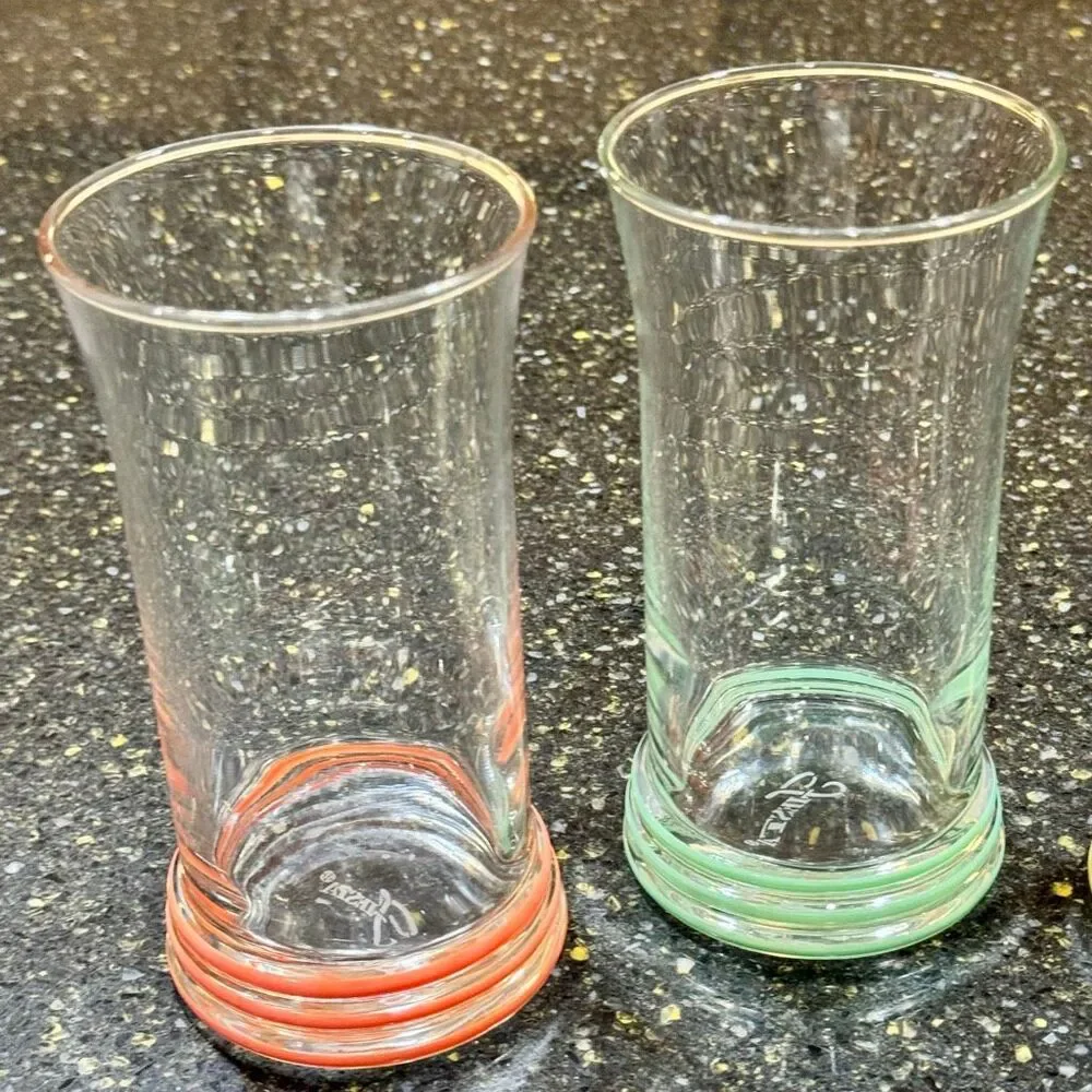 Vintage Homer Laughlin Fiesta Ware multi-color stripe tumbler drinking glasses